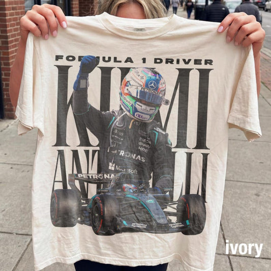 Kimi Antonelli Formula 1 Vintage Fan Tee | F1 Driver Mercedes Rookie Fan Shirt | Comfort Colors Ivory Racing Tee