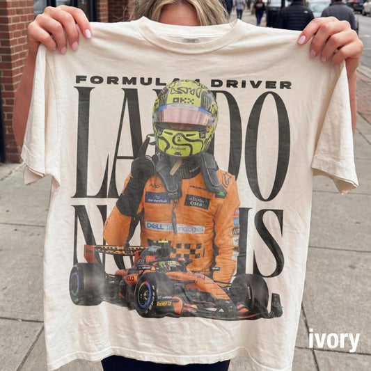 Lando Norris Formula 1 Vintage Fan Tee | F1 Driver 4 McLaren Fan Shirt | Comfort Colors Pepper Racing Tee - Tuli Clothing