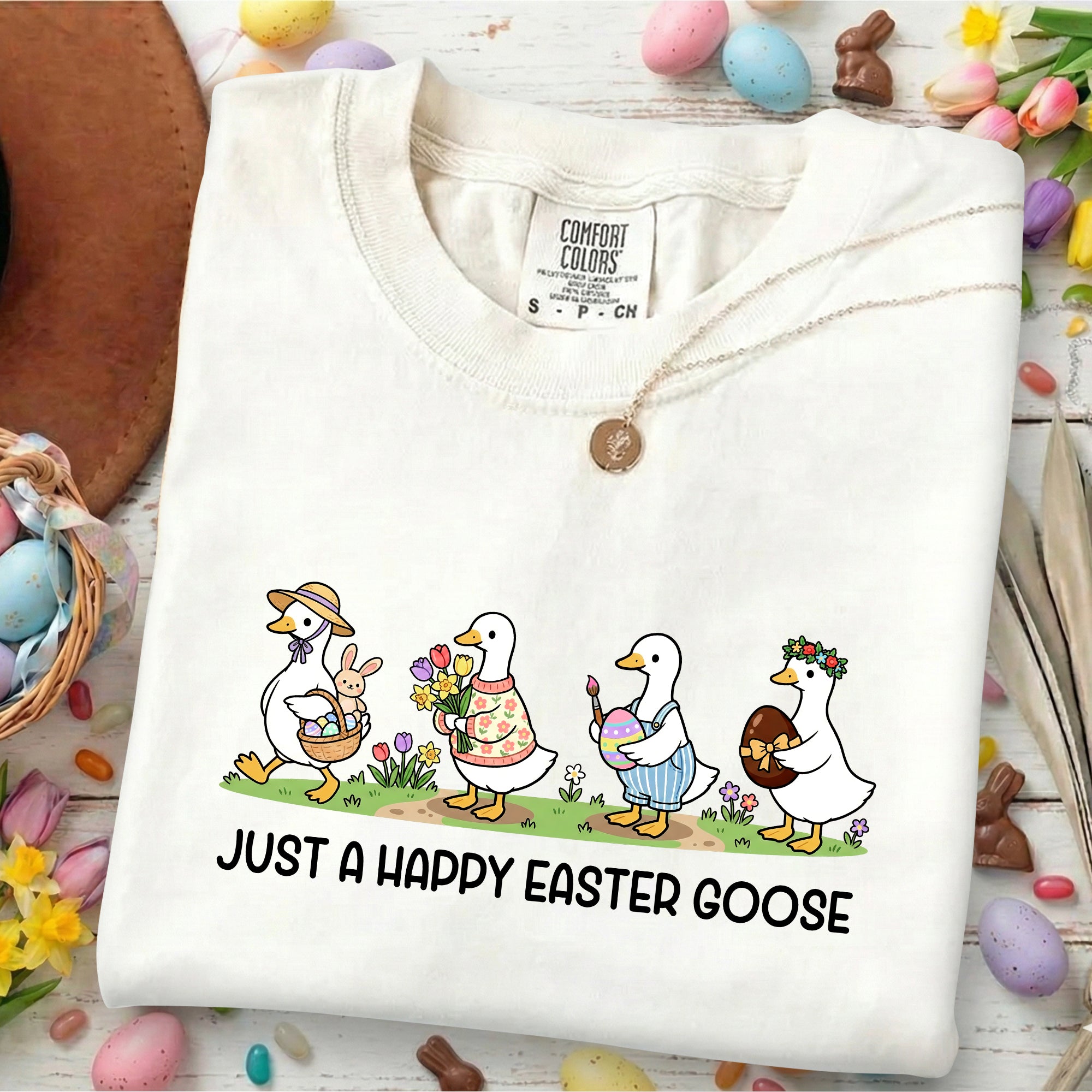 Just a Happy Easter Goose Shirt – Cute Funny Easter Goose Tee, Comfort Colors Gift