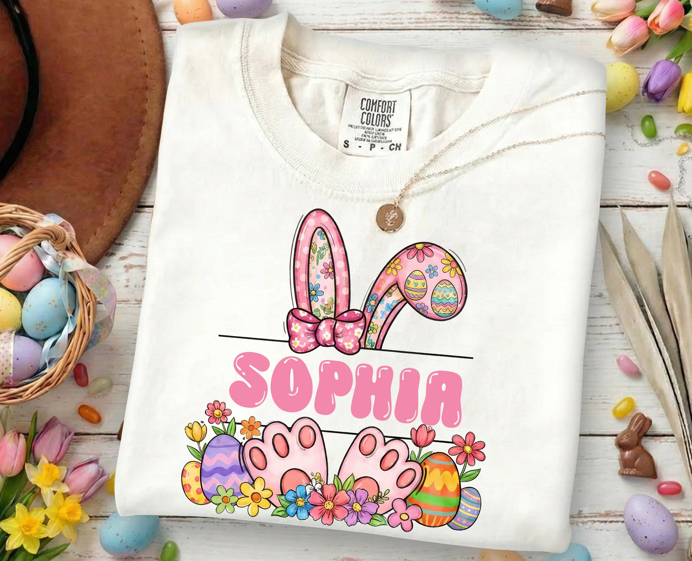 Personalized Easter Bunny Name Shirt – Custom Cute Bunny Ears Comfort Colors Tee Gift