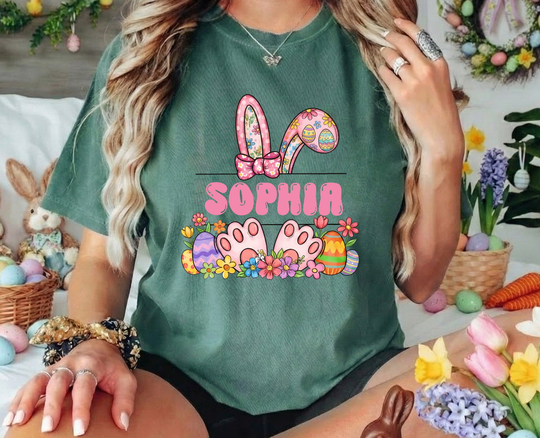 Personalized Easter Bunny Name Shirt – Custom Cute Bunny Ears Comfort Colors Tee Gift