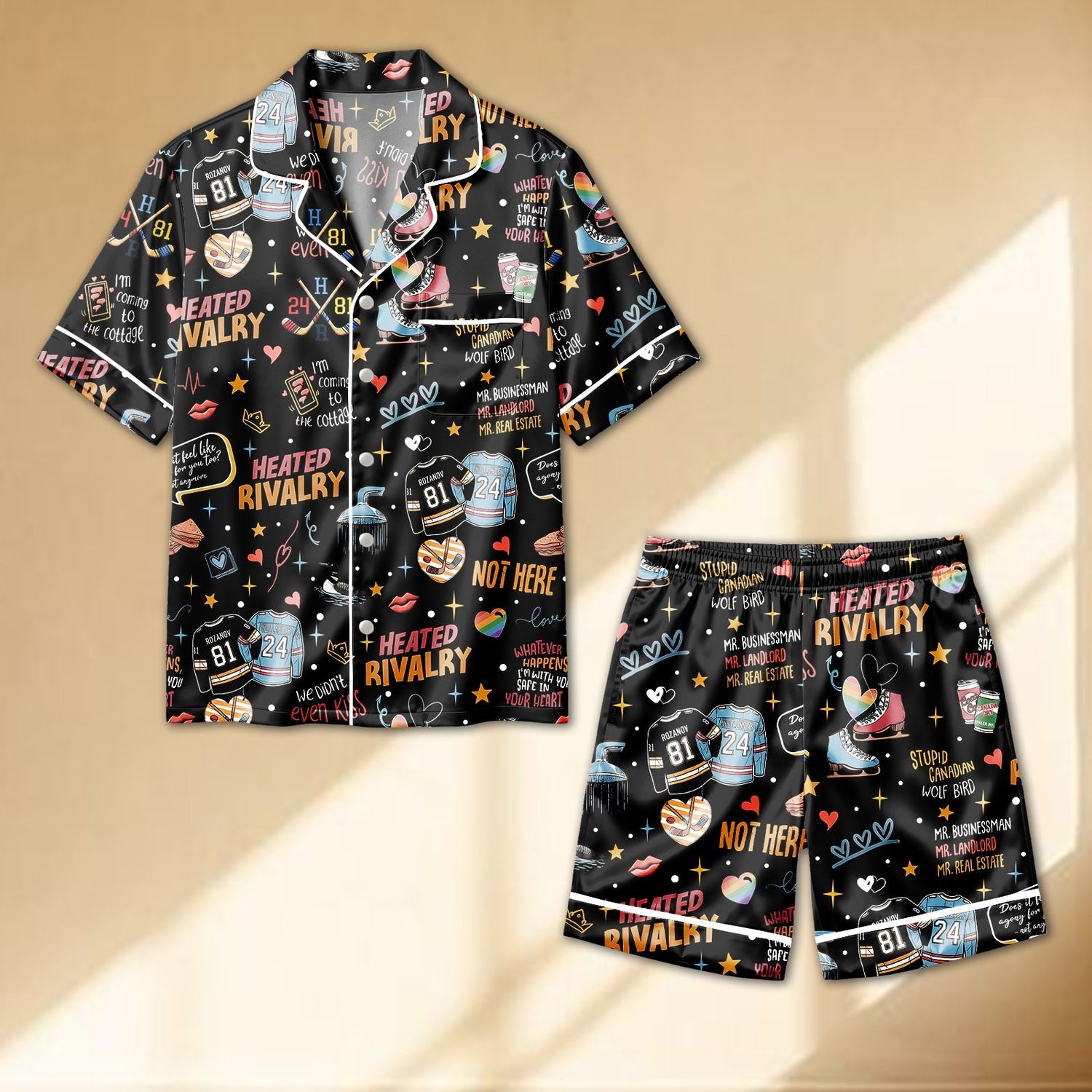 Heated Rivalry HollaNov Doodle Pajama Set | Dark Edition Hockey Romance Book Merch Sleepwear | BookTok Fan Gift - Tuli Clothing